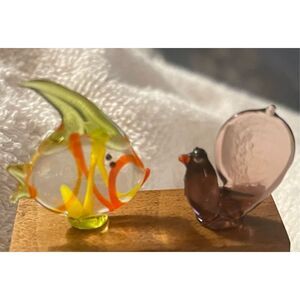 Vintage miniature blown glass fish and bird  art glass figurines
